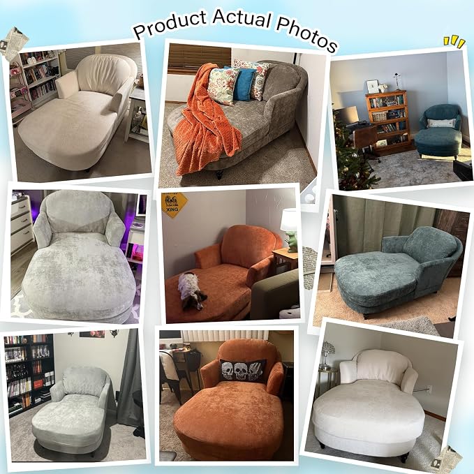 Chaise Lounge Chair Indoor, 59.8" Oversized Couch Reading Chairs, Chenille - Image 3