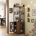 Corner Bar Cabinet with LED Lights and Power Outlet, 63 Inch, 5-Tier Industrial - Image 7