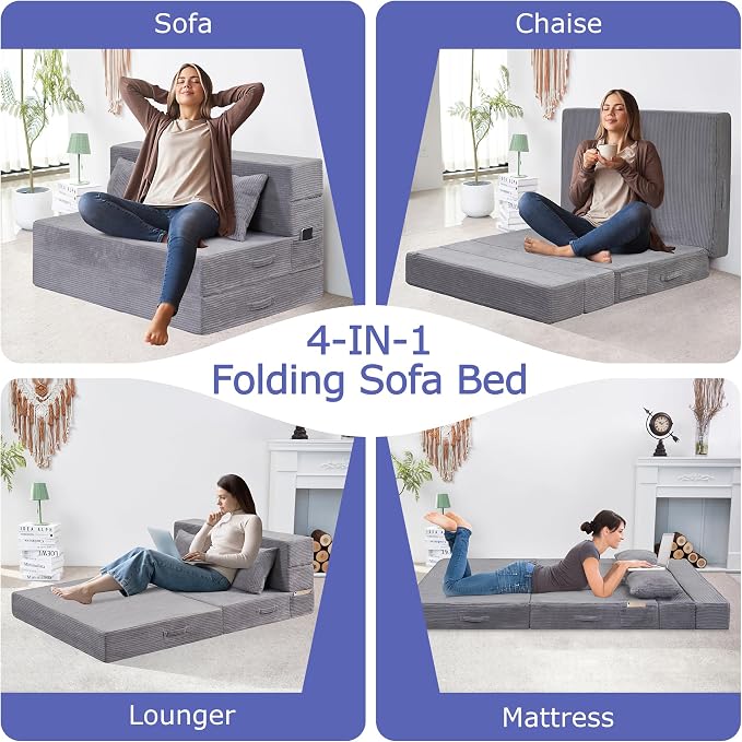 Folding Sofa Bed, 4 in 1 Convertible Sleeper Chair - Image 4