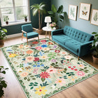 PLHXFR Area Rug Living Room: 5x7 Floral Washable Boho Soft Carpet Green | by PLHXFRSoftAreaRugs
