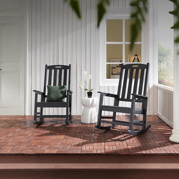 Psilvam Oversized Outdoor Rocking Chair Set of 2, HDPE Porch Rocker Chairs - Image 2
