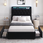 Twin LED Velvet Bed Frame with 2 Storage Drawers&Hidden Headboard, Upholstered - Image 9