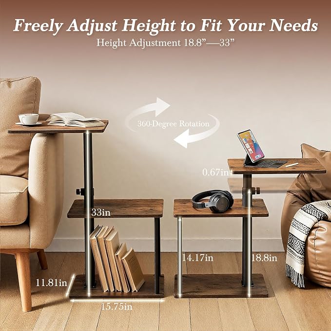 Faesun 360° Swivel Side Table for Height Adjustable, C Shaped End Table for - Image 2