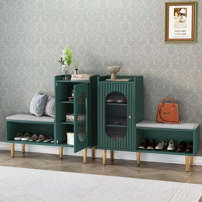 HLR Storage Bench Set of 2, L-Shaped Storage Cabinet by HomeDeservesaRelaxLiving