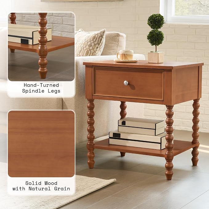 AMERLIFE 24" Wooden Nightstand Set of 2, Vintage Bedside Table - Image 5