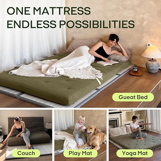 ZonLi Japanese Floor Futon Mattress Twin Size 75"x 39", 100% Cotton Cover 4'' - Image 5