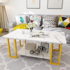 AWQM Marble Coffee Table, Faux Marble Top Rectangular Coffee Table - Image 5