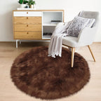 3ft Small Round Brown Rug, Thick Furry Fluffy Carpet - Image 5