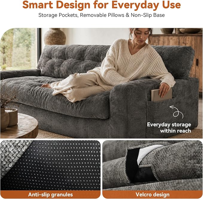 MONVANE 75.6" Convertible 3 Seater Sofa, Comfy Chenille Cloud Couch - Image 5
