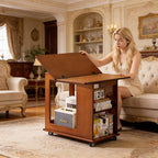 Folding Side Table with Storage Shelf, Space Saving Bamboo End Table with - Image 2