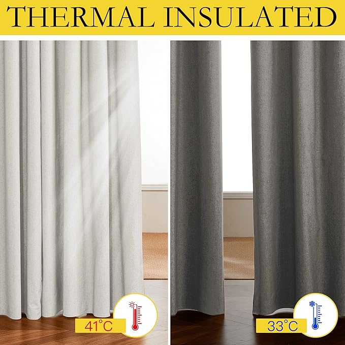NICETOWN 100% Blackout Linen Texture Curtains 90 inches Long, Thermal Insulated - Image 3