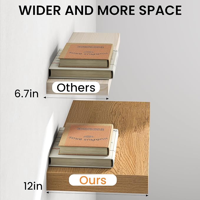 36Inch Oak Floating Shelves for Wall, 12 Inch Deep Shelves for Bedroom - Image 5