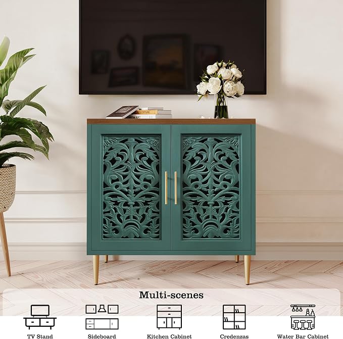 ARTPOWER Accent Cabinet with 2 Doors, Vintage Hollow Carving Buffet Cabinet - Image 6