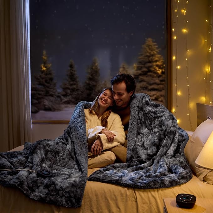 Bedsure Faux Fur Electric Blanket Queen Size, Dual Control Heated Blanket Queen - Image 7