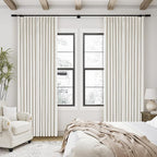 Natural Cream Linen Black Out Curtains 120 Inch Long Pinch Pleat | Room - Image 9