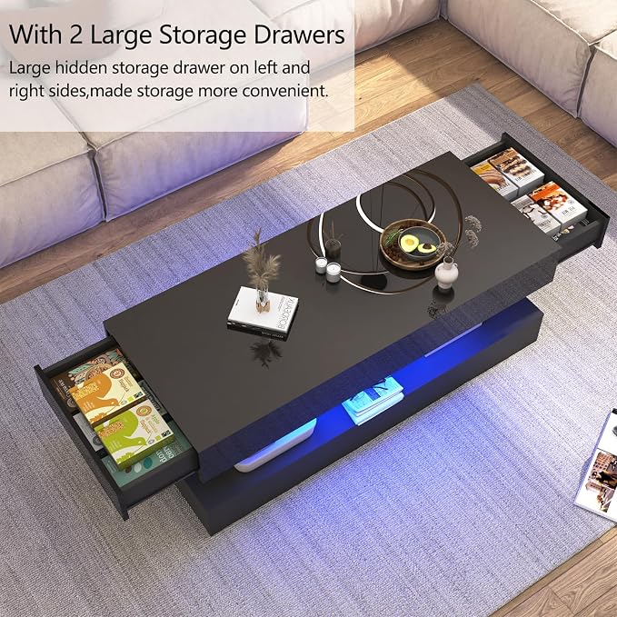 Uspeedy 47.3in Large High Glossy LED Coffee Table - Image 3