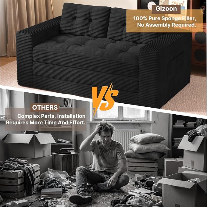 Gizoon Convertible Loveseat Sleeper Sofa Bed, Corduroy Pull Out Couch - Image 8