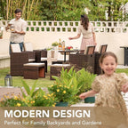 Devoko 9 Pieces Patio Dining Sets Outdoor Space Saving Rattan Chairs - Image 5