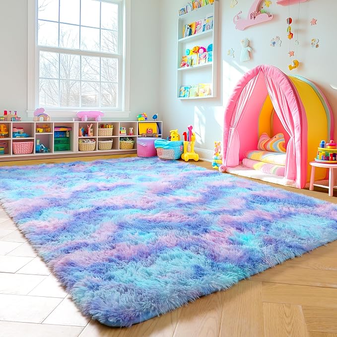 Amdrebio Purple Rainbow Mermaid Large Fuzzy Kids Rug 8x10 - Image 8