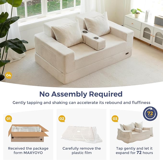 MAXYOYO Loveseat Sofa Bed, 4 in 1 Convertible Boneless Couch Folding Recliner - Image 8