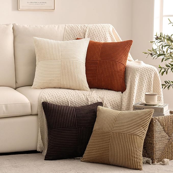 MIULEE Brown Beige Throw Pillow Covers 20x20 Inch Set of 4 Boho Farmhouse - Image 4