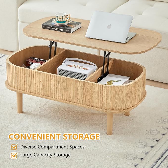 Fully Assembled Fluted Lift Top Coffee Table - Image 5