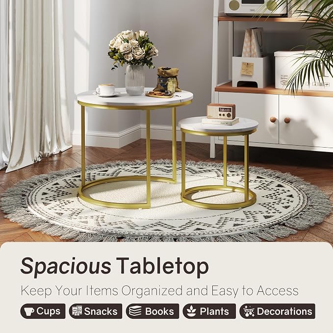 Otterease Nesting Tables Set of 2, Round Coffee Table, Small Nesting Coffee - Image 3