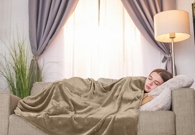 Utopia Bedding Ultra Soft Fleece Bed Blanket King Size Camel | Microfiber Plush - Image 9