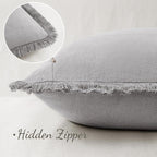 MIULEE Boho Linen Fringe Decorative Throw Pillow Covers Light Grey 20x20 | Set - Image 3
