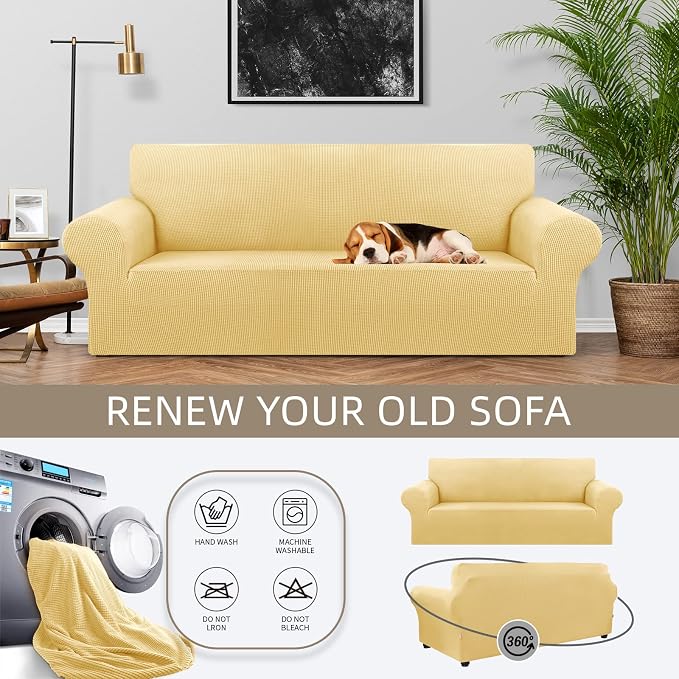 Stretch Couch Covers for Sofa, 3 Cushion Couch Slipcover, Champagne | 1-Piece - Image 3