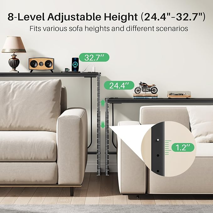 Kitstorack 2-Pack Black Narrow Console Table Behind Couch, Adjustable Height & - Image 4