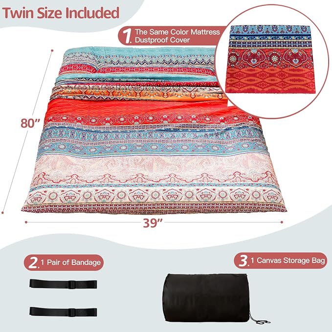 MAXYOYO Bohemian Retro Floor Mattress Vintage Floral Japanese Futon Mattress - Image 2