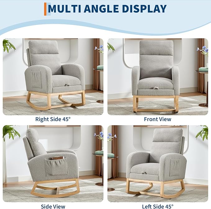 Modern Nursery Rocking Chair, Teddy Upholstered Rocking Chair - Image 6