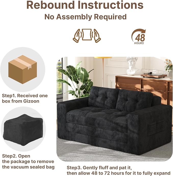 Gizoon Convertible Loveseat Sleeper Sofa Bed, Corduroy Pull Out Couch - Image 9