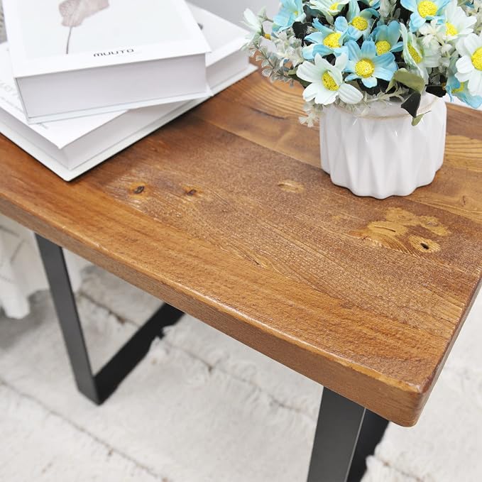 Home Soft Things Natural Reclaimed Pine Wood Tile Shape Entryway Bench - Image 7