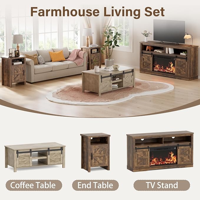 JUMMICO Farmhouse Nightstand, Modern Bedside Table - Image 3