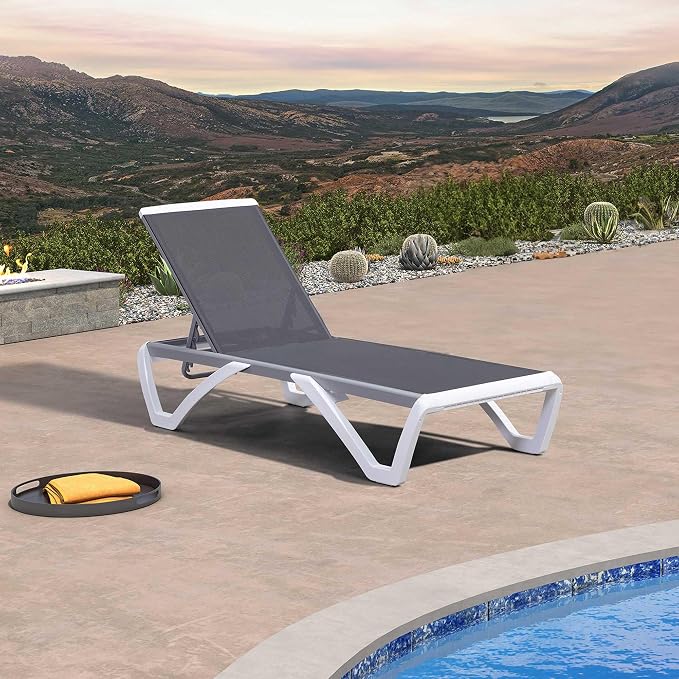 PURPLE LEAF Patio Chaise Lounge Chair Outside Aluminum Plastic Stackable - Image 9