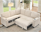 L-Shaped Sectional Couch with Storage and Pull Out Bed, Convertible Sofa Bed by LITVZ