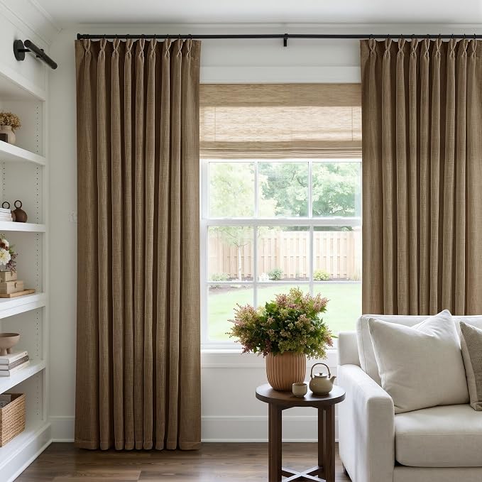 Dutch Cocoa Pinch Pleat Linen Curtains 96 Inches Long 60 Inch Wide 1 Panel | by Twodrapes