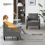 VINGLI Accent Chairs Set of 2 for Living Room, Light Grey Mid Century Modern - Image 4