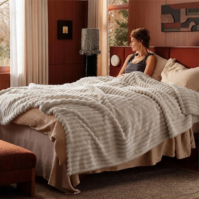 Bedsure Soft Cal Size Blanket for Bed Beige 102"x96" | Birthday Gifts for Women - Image 7