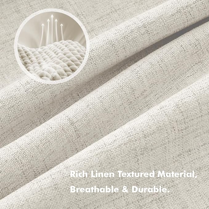 MIULEE 100% Blackout Linen Curtains 42 x 96 Inch Light Cream 2 Panels | Thermal - Image 3