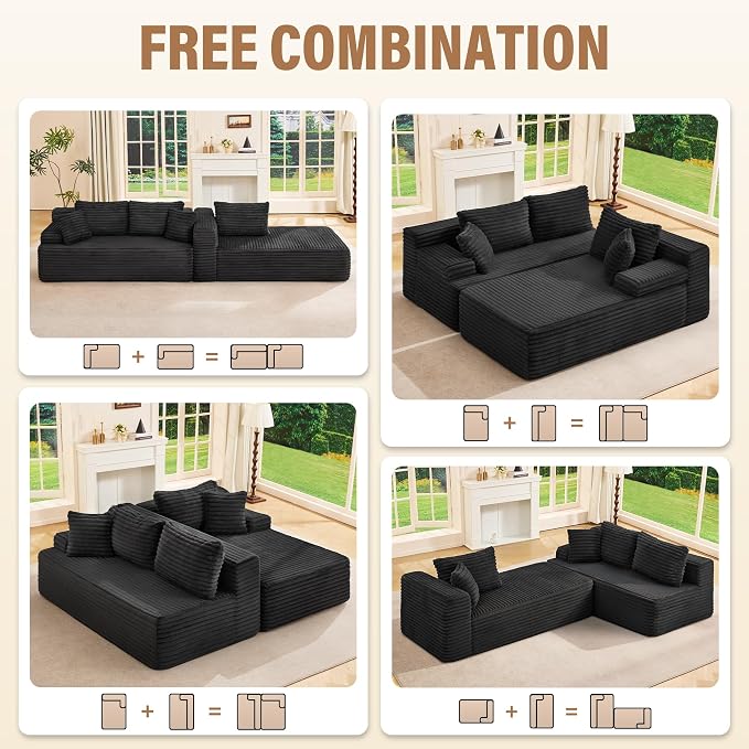 Hobestluk Modular Sectional Sofa Couches L-Shape Couch 3 Seat Modular Sofa - Image 6