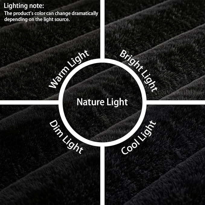 Black Rabbit Striped Plush Rug 5'x8', Fluffy Shaggy Area Rug - Image 2