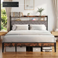 King Size Bed Frame with Charging Station, King Bed Frame with Upholstered by BOVONO