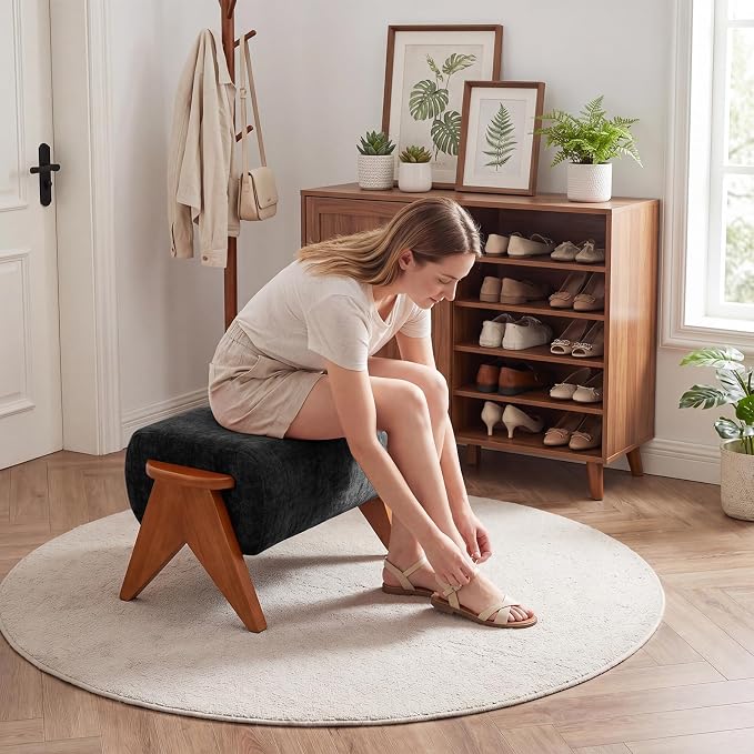 Linen Padded footstools Mid Century Modern Ottoman - Image 4