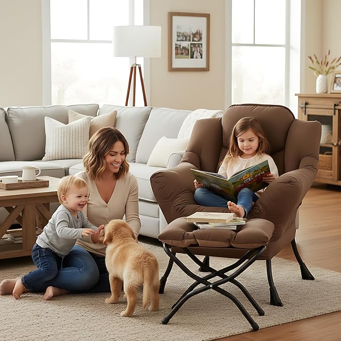 Welnow Lazy Chair with Ottoman, Modern Accent Armchair with Armrests and a Side - Image 7