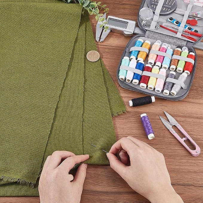 59 Inch Dark Olive Green Linen Cotton Canvas Fabric by The Yard Sheet Quilting - Image 3