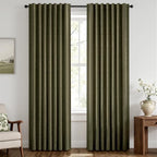 MIULEE 100% Blackout Linen Curtains 42 x 90 Inch Light Olive Green 2 Panels | by MIULEE