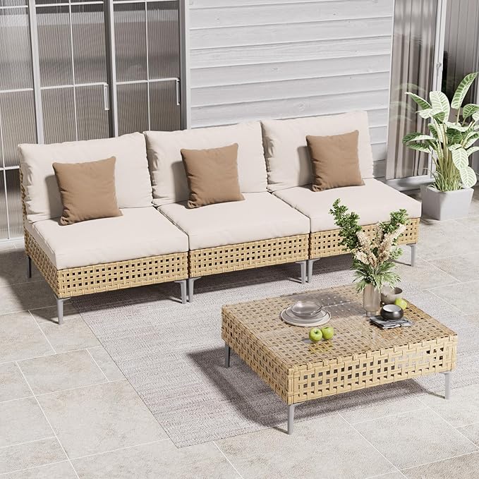 Grand patio 4-Piece Wicker Patio Furniture Set, Boho Outdoor Conversation Set by GrandPatio